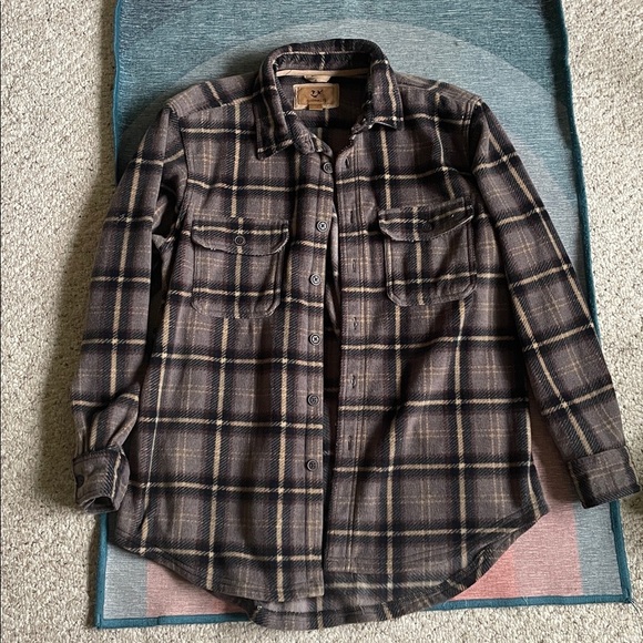 Outdoor Life Plaid Fleece Shirt Jacket in Black and Tan - Picture 1 of 10